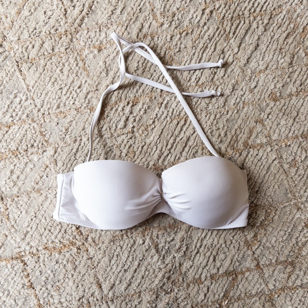 H2OH Colors White Macrame Knot Back Halter Bandeau Bikini Top Small